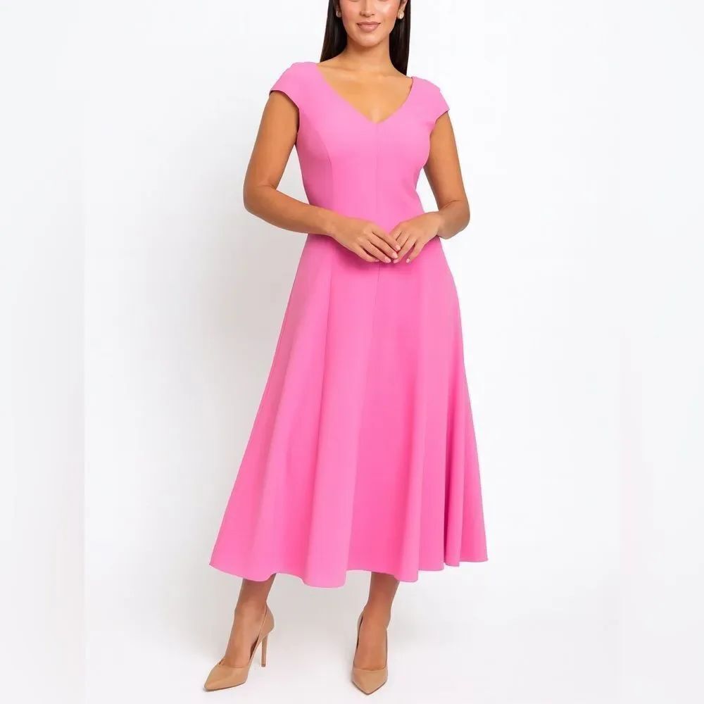 Emporio Armani Pink Cut-Out Back Midi Dress Cap Sleeve Elegant Size S